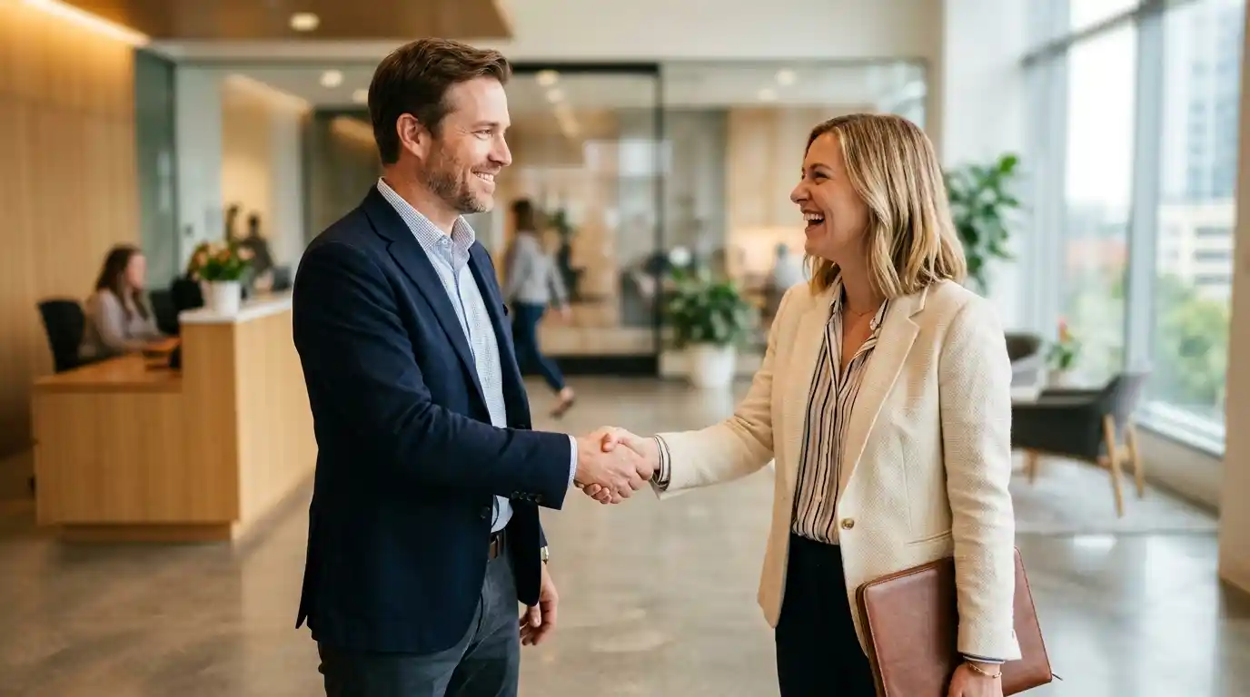 Handshake between two business professionals representing a partnership in custom insurance mobile app development
