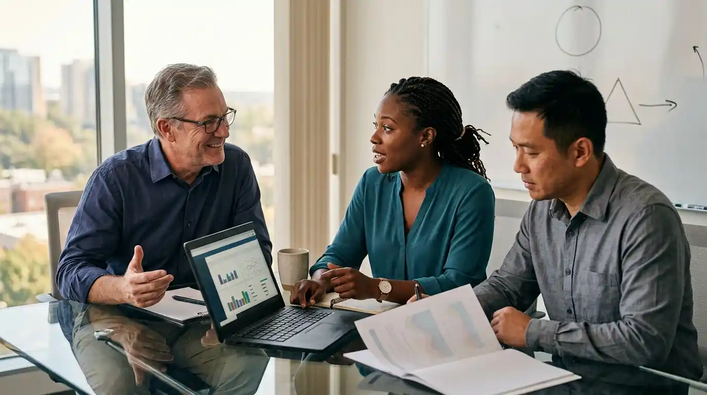 Healthcare IT consultants reviewing architecture strategies for healthcare software development projects